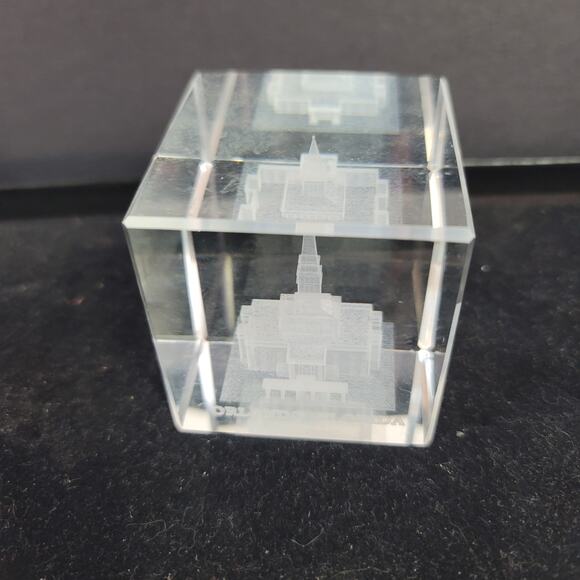 Unbranded Accents Lds Engraved 3d Glass Cube Paperweight Church Of